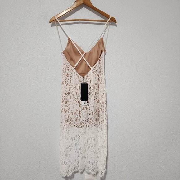 DO+BE White Floral Lace Midi Dress Nude lined Small Bridal Cocktail Romantic NWT - Picture 2 of 8